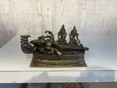 Brass Vishnu Ananta Shesha statue with Goddess Lakshmi and Bhudevi – handcrafted Hindu deity idol
